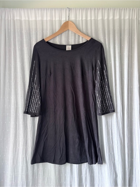 saga Tops - Saga Black Women's 3/4 Sleeve Dress Embellished Sleeves